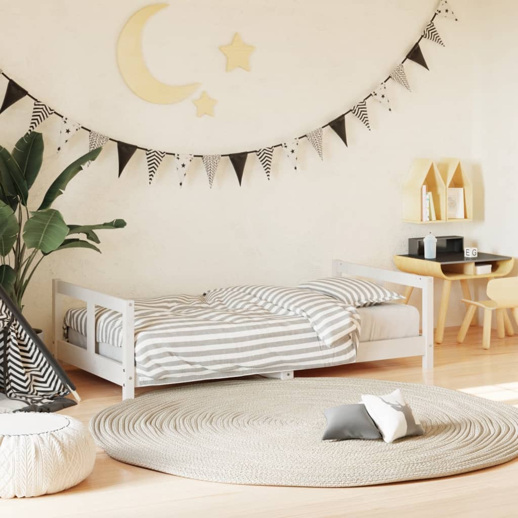 Kids Bed Frame White 80x160cm Solid Wood Pine - Sid & Sam