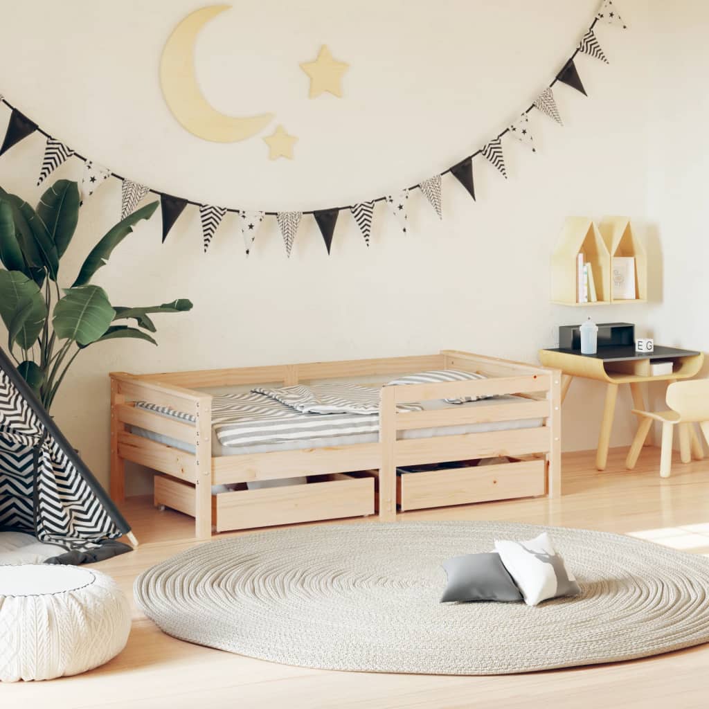 Kids Bed Frame with Drawers 70x140cm Solid Wood Pine - Discount Dealers