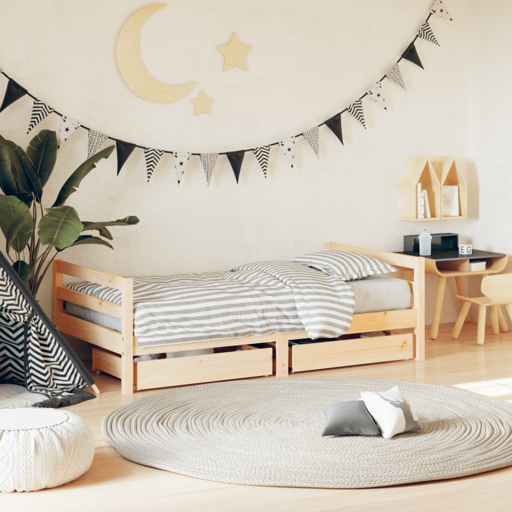 Kids Bed Frame with Drawers 80x160cm Solid Wood Pine - All Things Good