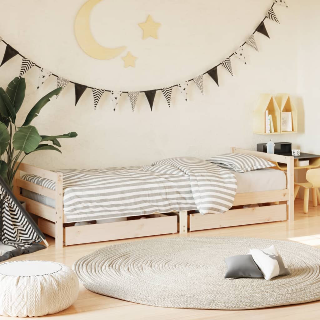 Kids Bed Frame with Drawers 90x190cm Solid Wood Pine - Sid & Sam