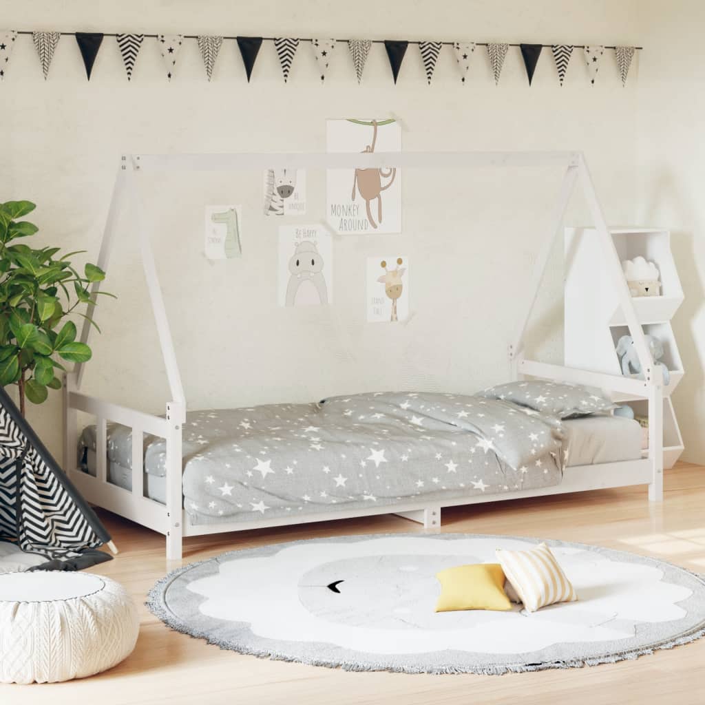 Kids Bed Frame White 90x200cm Solid Wood Pine - Tyrell & Tyrell