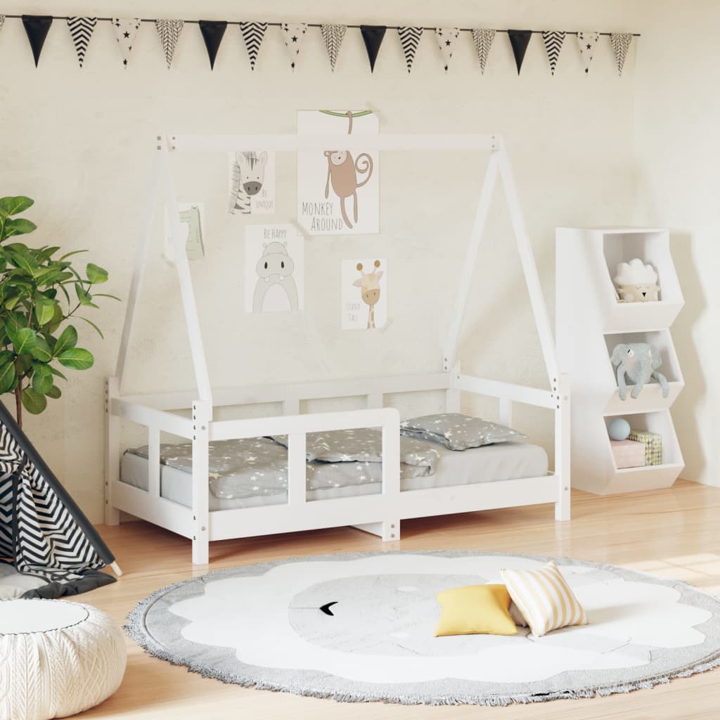 Kids Bed Frame White 70x140cm Solid Wood Pine - Merkel Designers