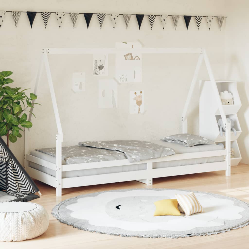 Kids Bed Frame White 80x200cm Solid Wood Pine - Sid & Sam