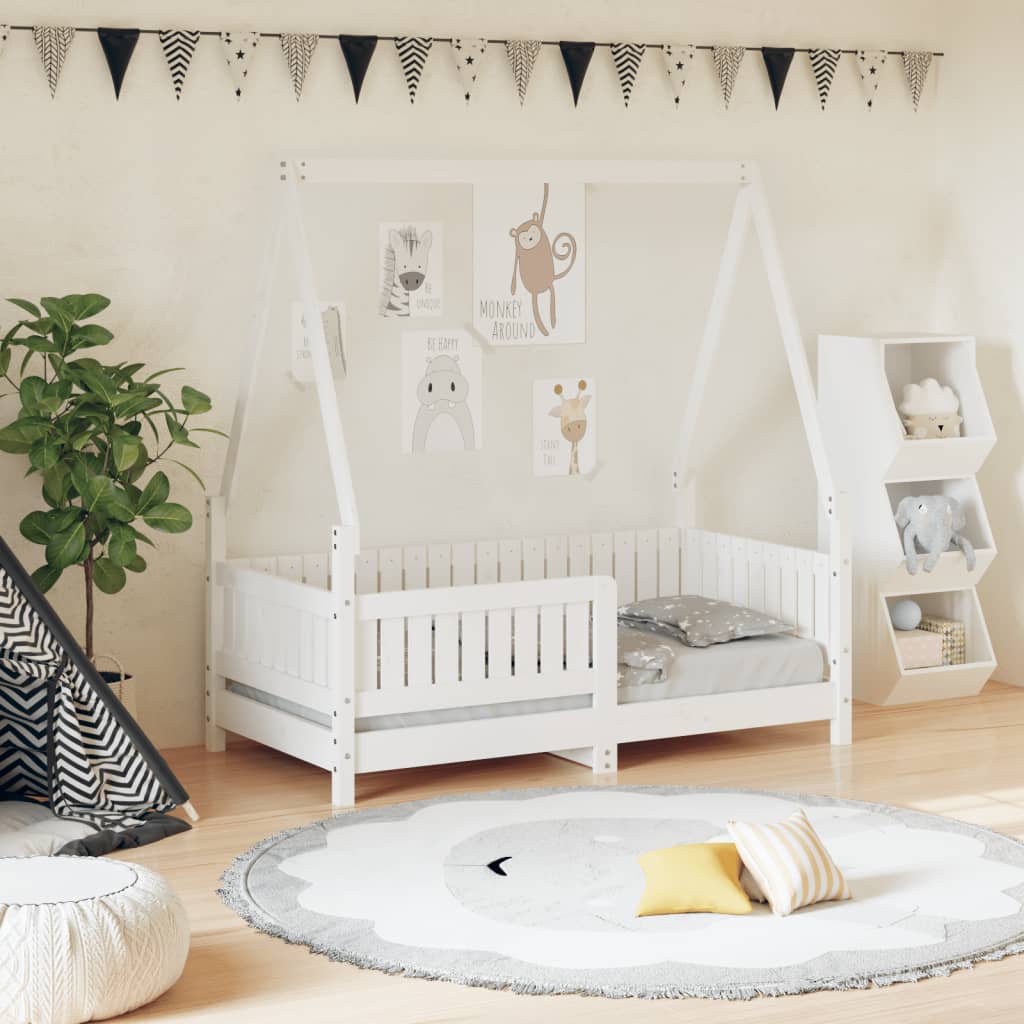 Kids Bed Frame White 70x140cm Solid Wood Pine - Sid & Sam