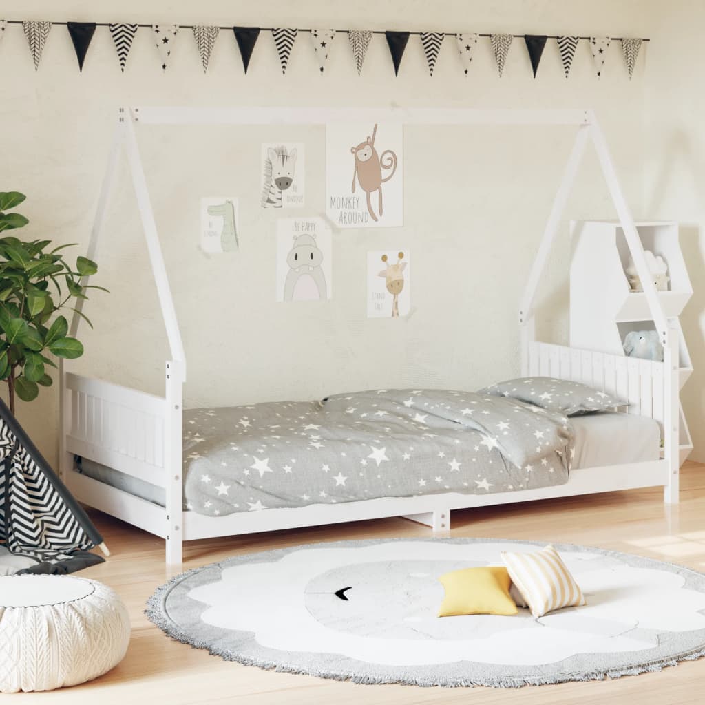 Kids Bed Frame White 90x190cm Solid Wood Pine - All Things Good