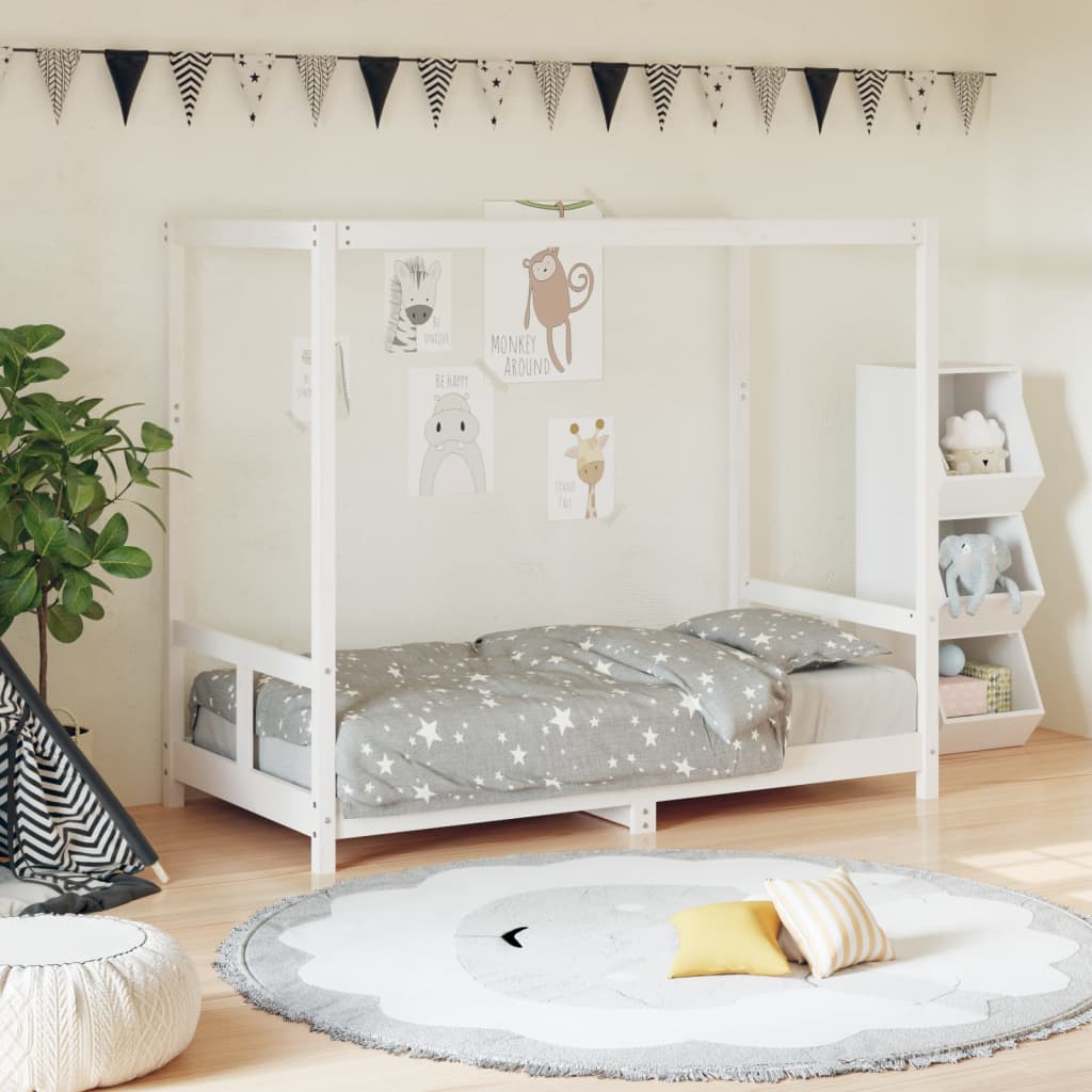 Kids Bed Frame White 80x160cm Solid Wood Pine - Style and Chic