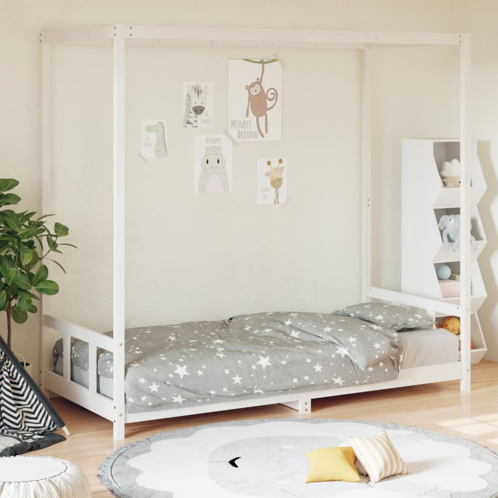 Kids Bed Frame White 90x190cm Solid Wood Pine - Millennium Furniture