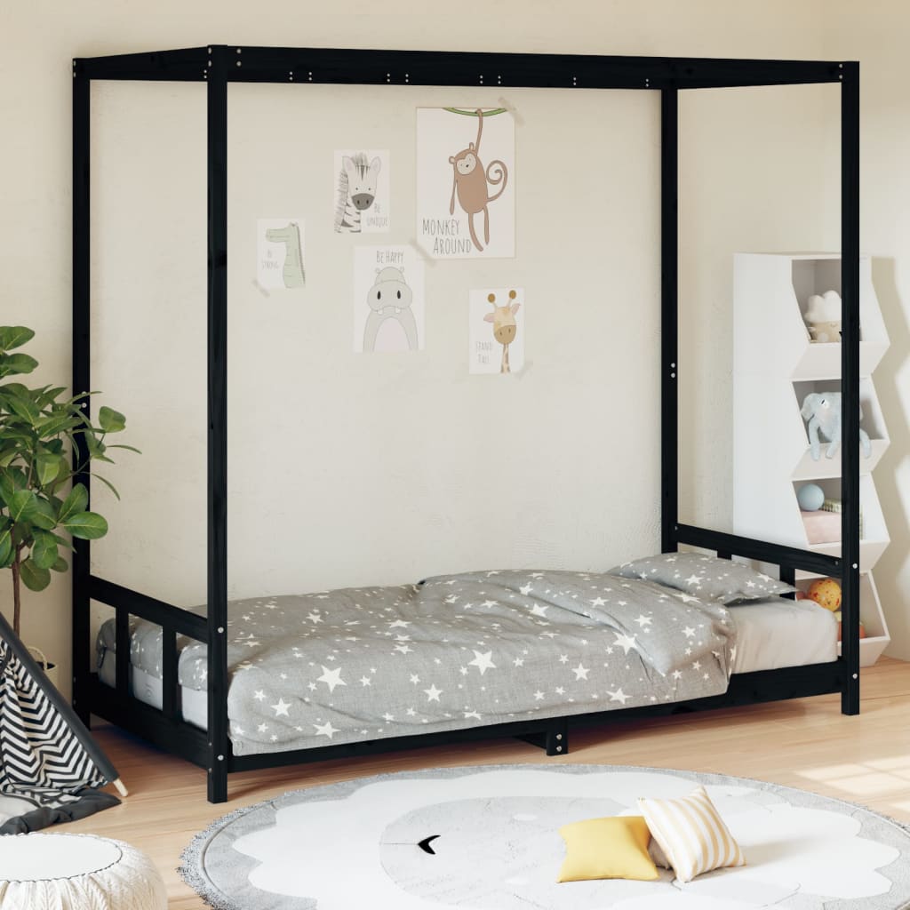 Kids Bed Frame Black 90x190cm Solid Wood Pine - Tyrell & Tyrell