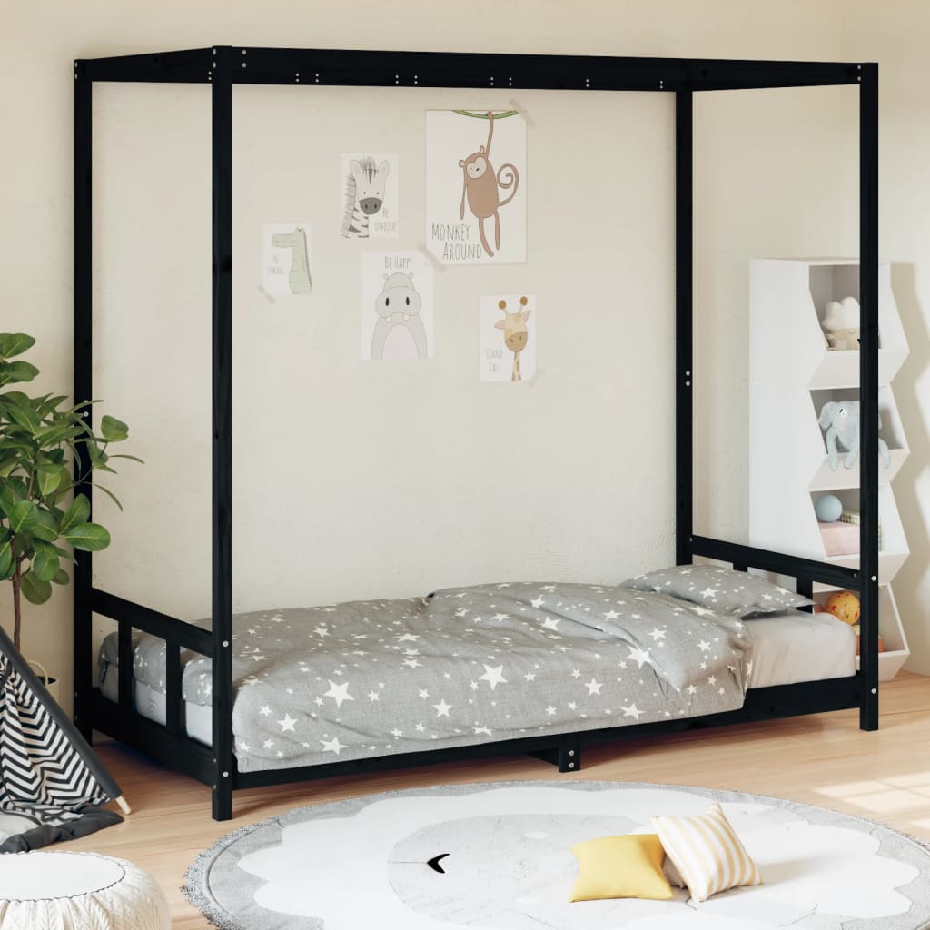 Kids Bed Frame Black 90x200cm Solid Wood Pine - Tyrell & Tyrell
