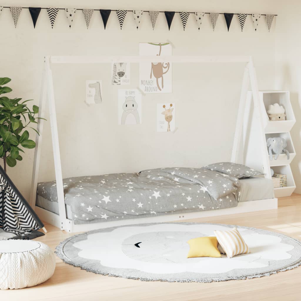 Kids Bed Frame White 80x200cm Solid Wood Pine - Style and Chic