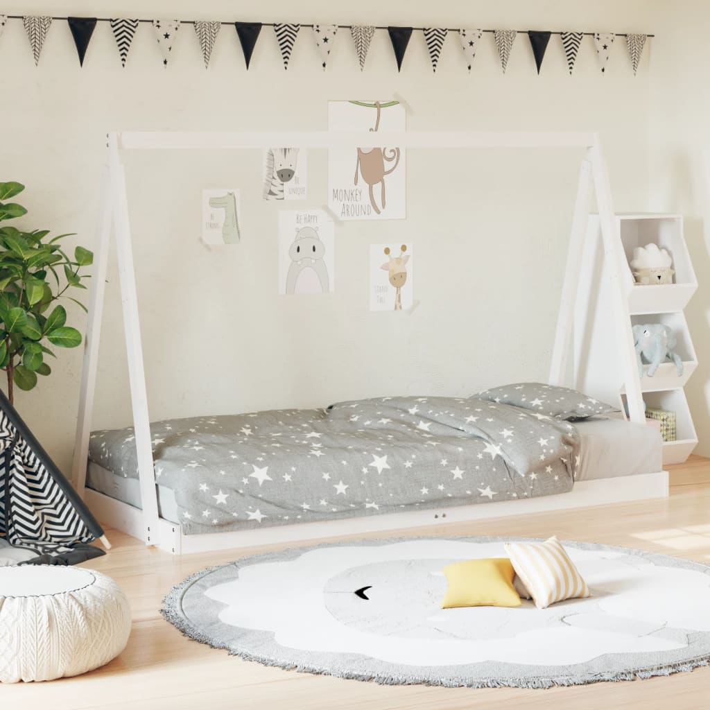 Kids Bed Frame White 90x200cm Solid Wood Pine - Sid & Sam
