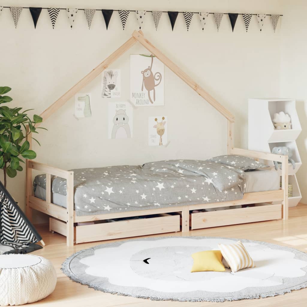 Kids Bed Frame with Drawers 80x200cm Solid Wood Pine - Sid & Sam