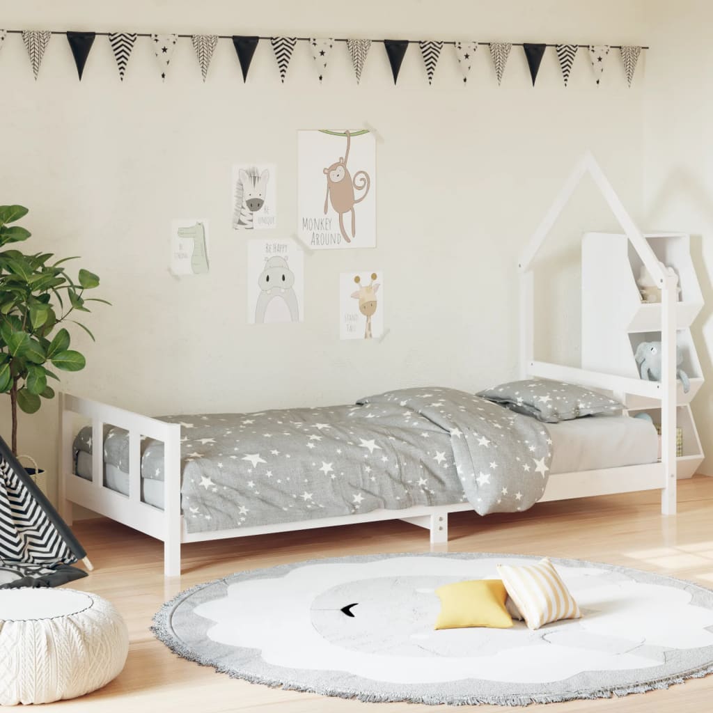 Kids Bed Frame White 90x190cm Solid Wood Pine - All Things Good