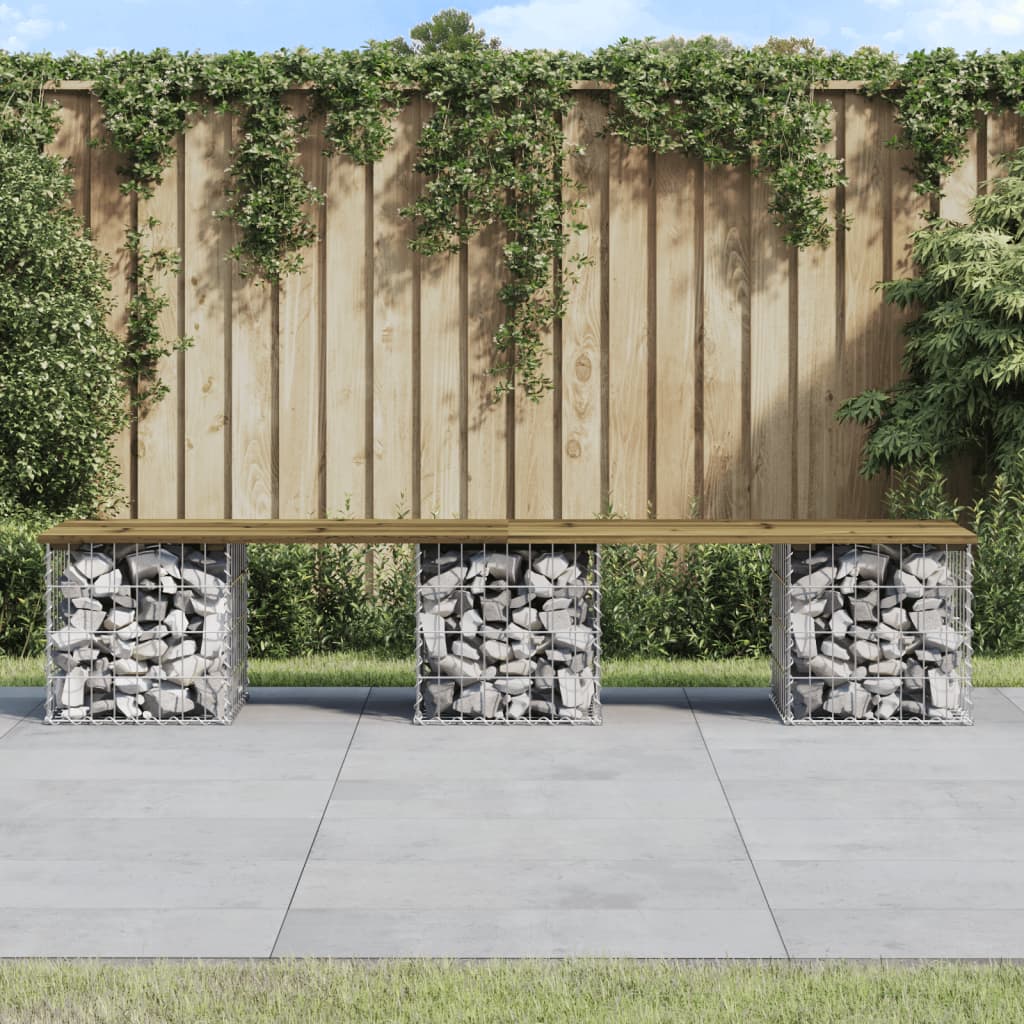 Garden Bench Gabion Design 203x31x42 cm Impregnated Wood Pine - Casper Homes