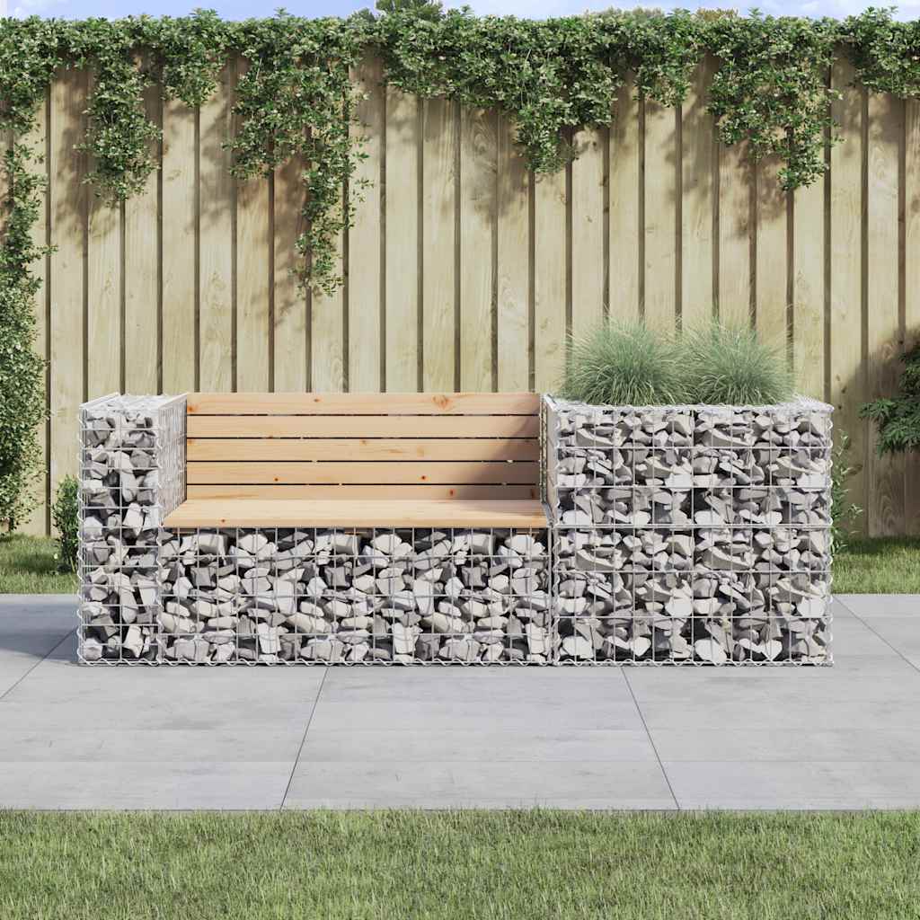 Garden Bench with Gabion Basket Solid Wood Pine - The Home Maker