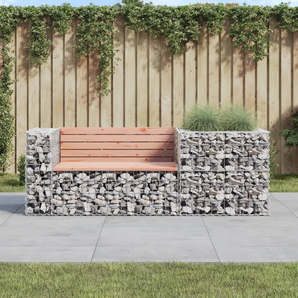 Garden Bench with Gabion Basket Solid Wood Douglas - The Home Maker