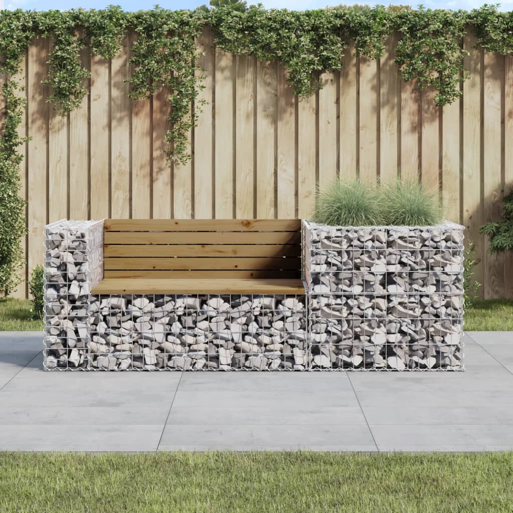 Garden Bench with Gabion Basket Impregnated Wood Pine - Style and Chic