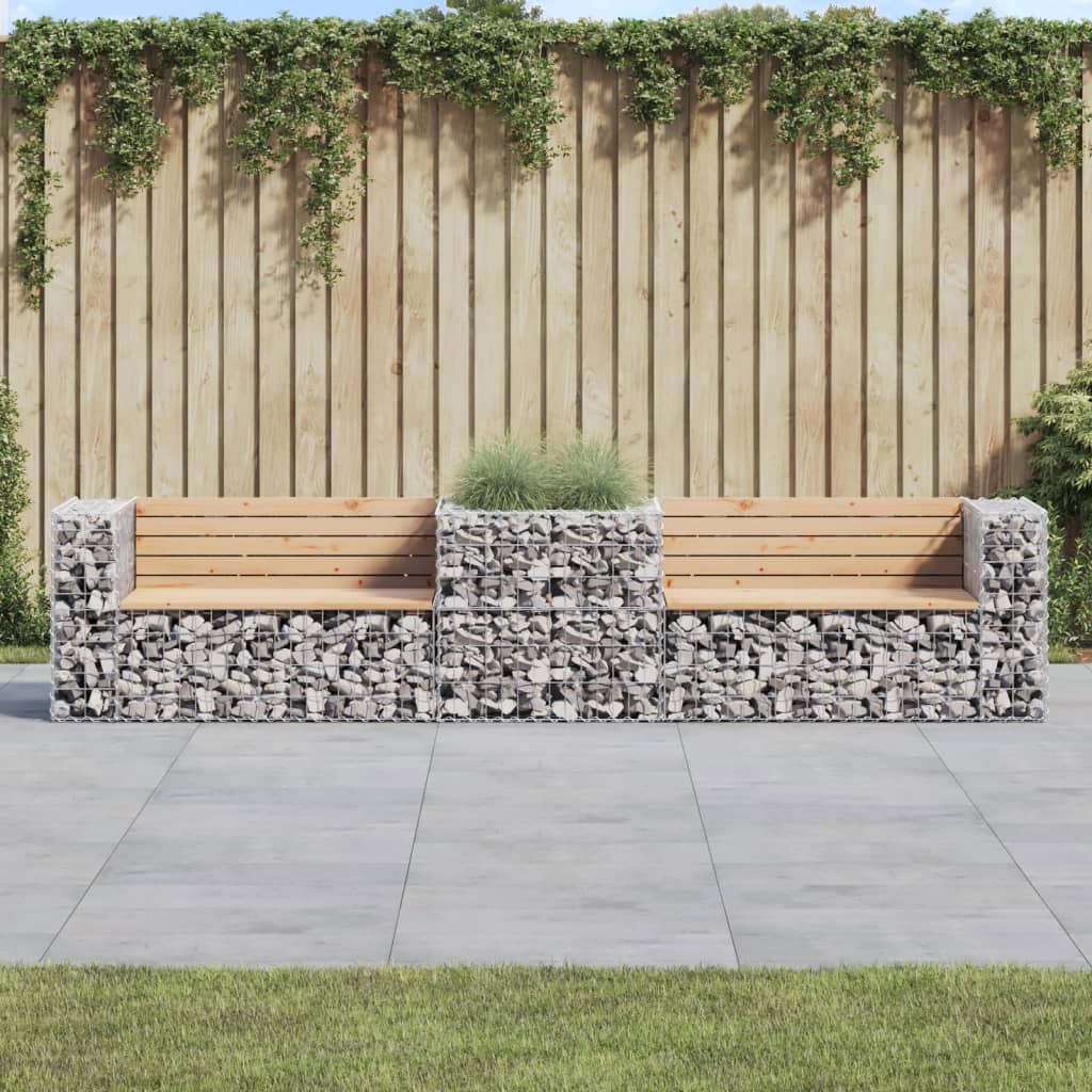 Garden Bench with Gabion Basket Solid Wood Pine - All Things Good