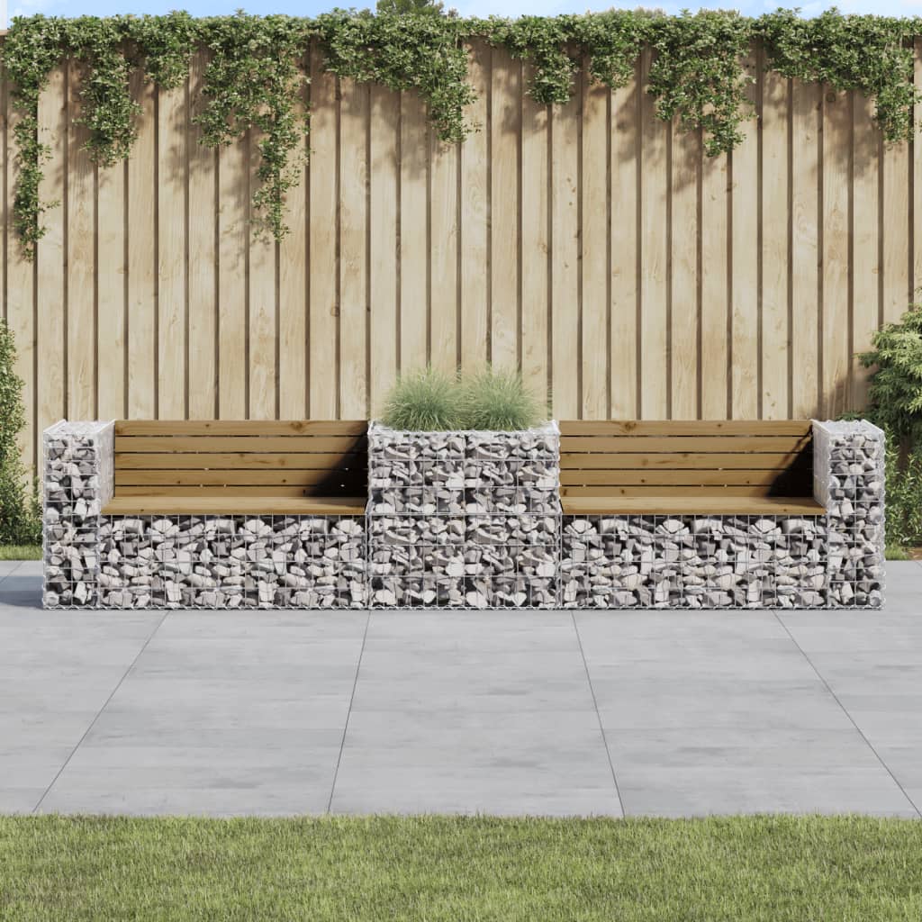 Garden Bench with Gabion Basket Impregnated Wood Pine - Millennium Furniture