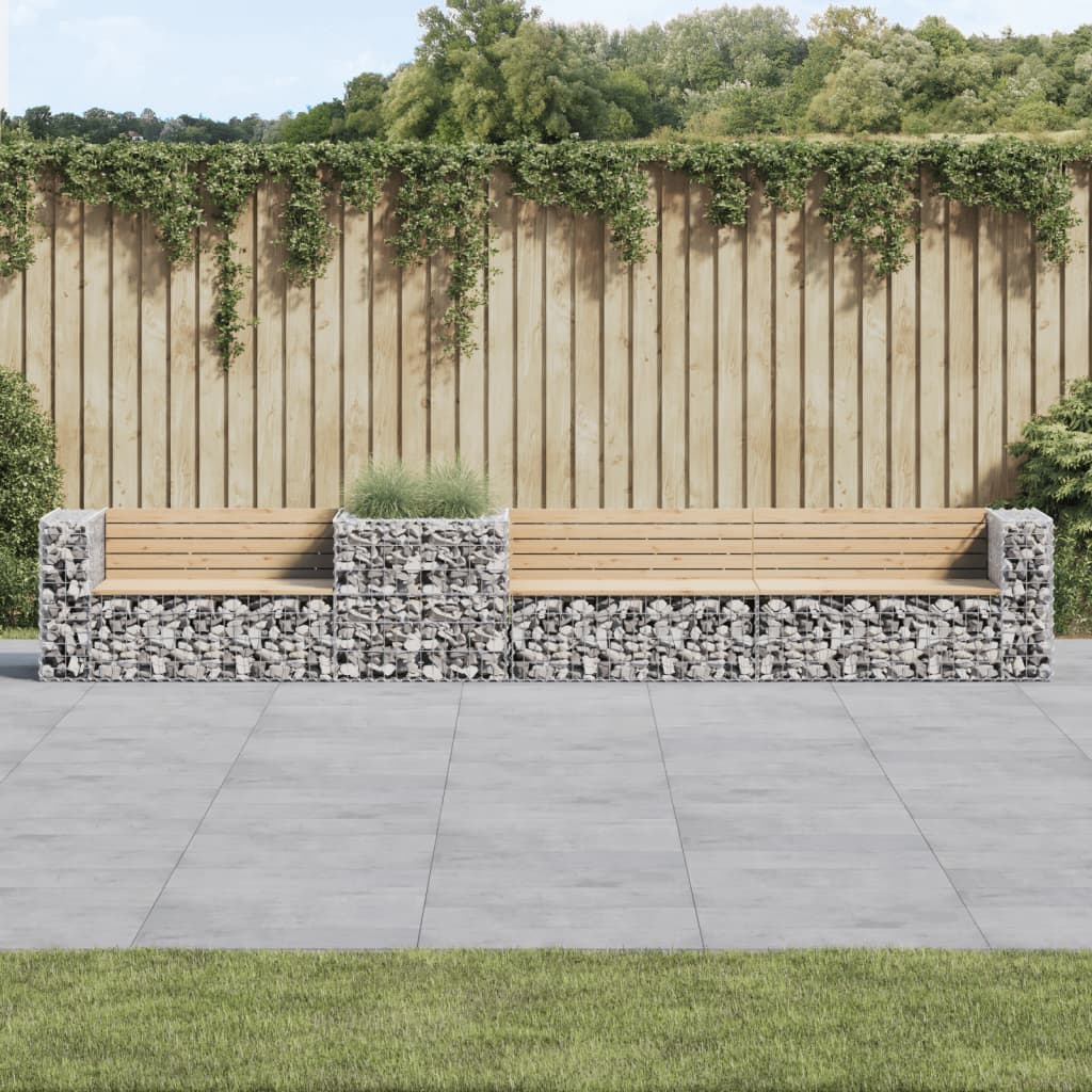 Garden Bench with Gabion Basket Solid Wood Pine - Tyrell & Tyrell