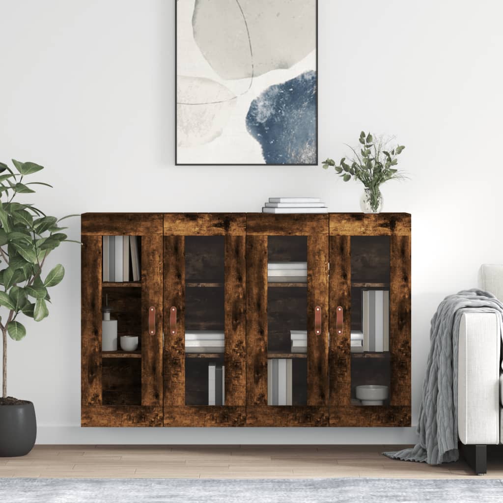 Wall Mounted Cabinets 2 pcs Smoked Oak Engineered Wood - All Things Good