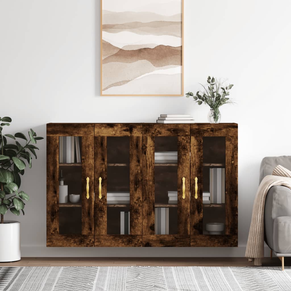 Wall Mounted Cabinets 2 pcs Smoked Oak Engineered Wood - All Things Good