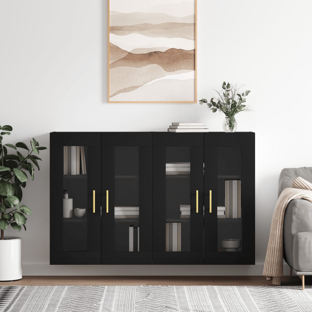 Wall Mounted Cabinets 2 pcs Black Engineered Wood - All Things Good