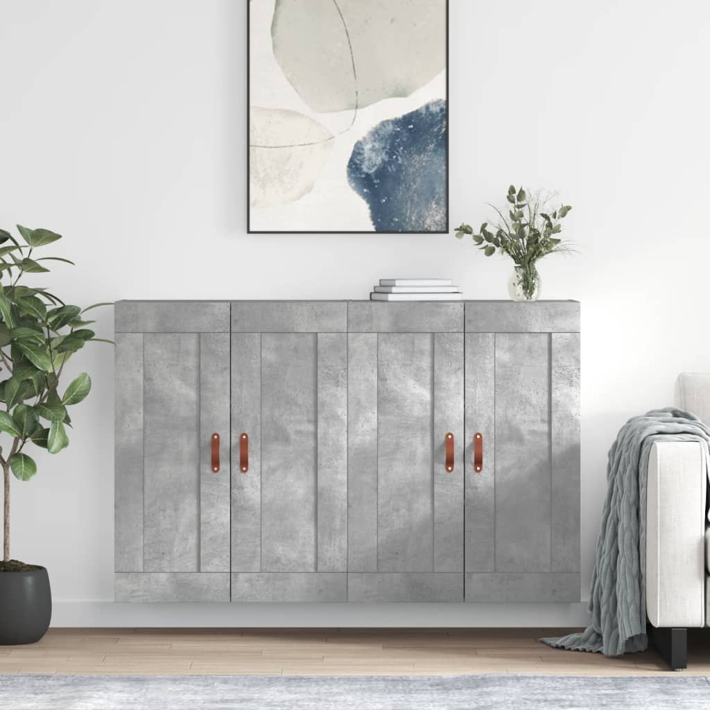 Wall Mounted Cabinets 2 Pieces Concrete Grey Engineered Wood - The Home Maker