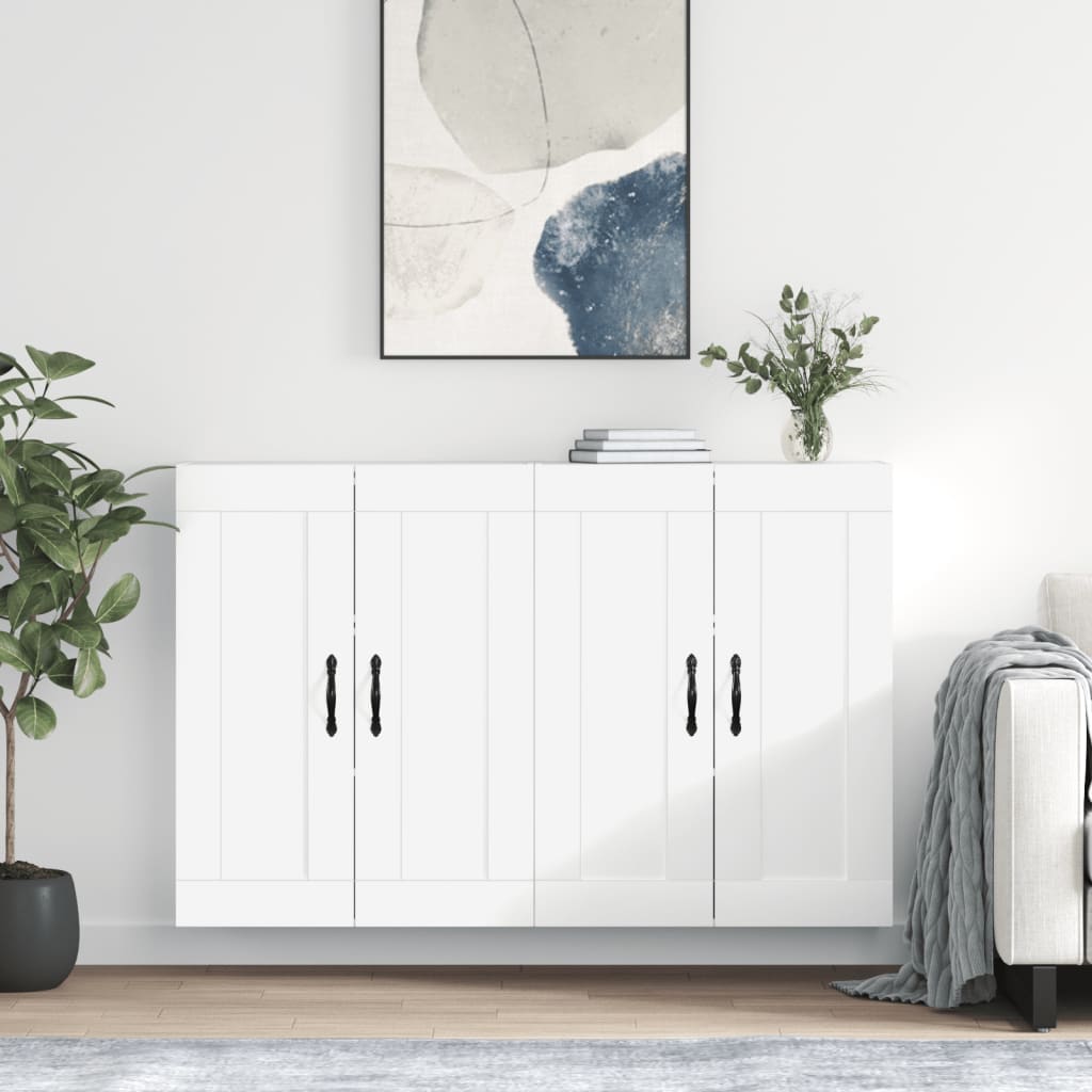 Wall Mounted Cabinets 2 Pieces White Engineered Wood - The Home Maker