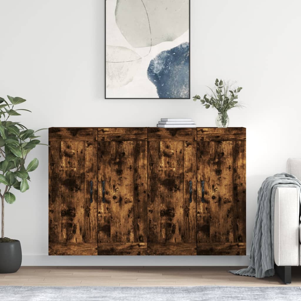 Wall Mounted Cabinets 2 Pieces Smoked Oak Engineered Wood - The Home Maker