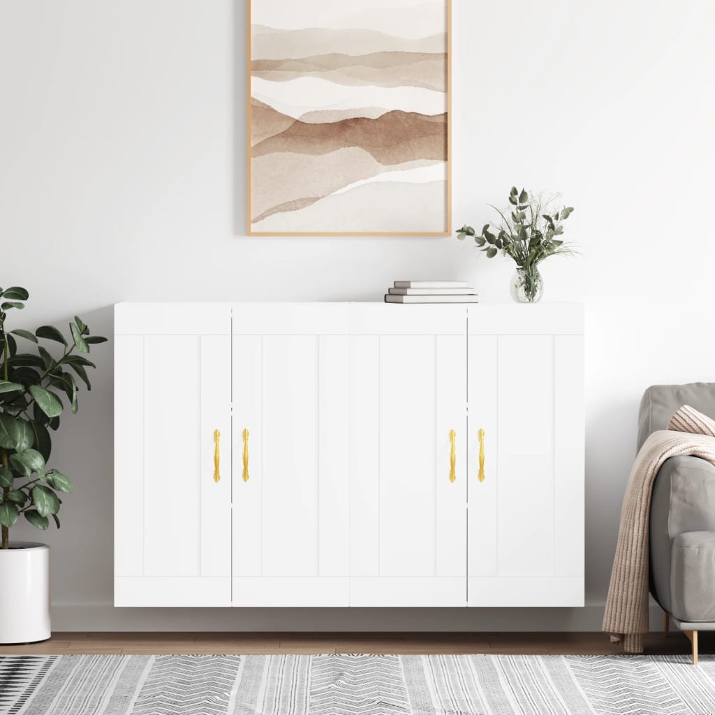 Wall Mounted Cabinets 2 Pieces White Engineered Wood - The Home Maker