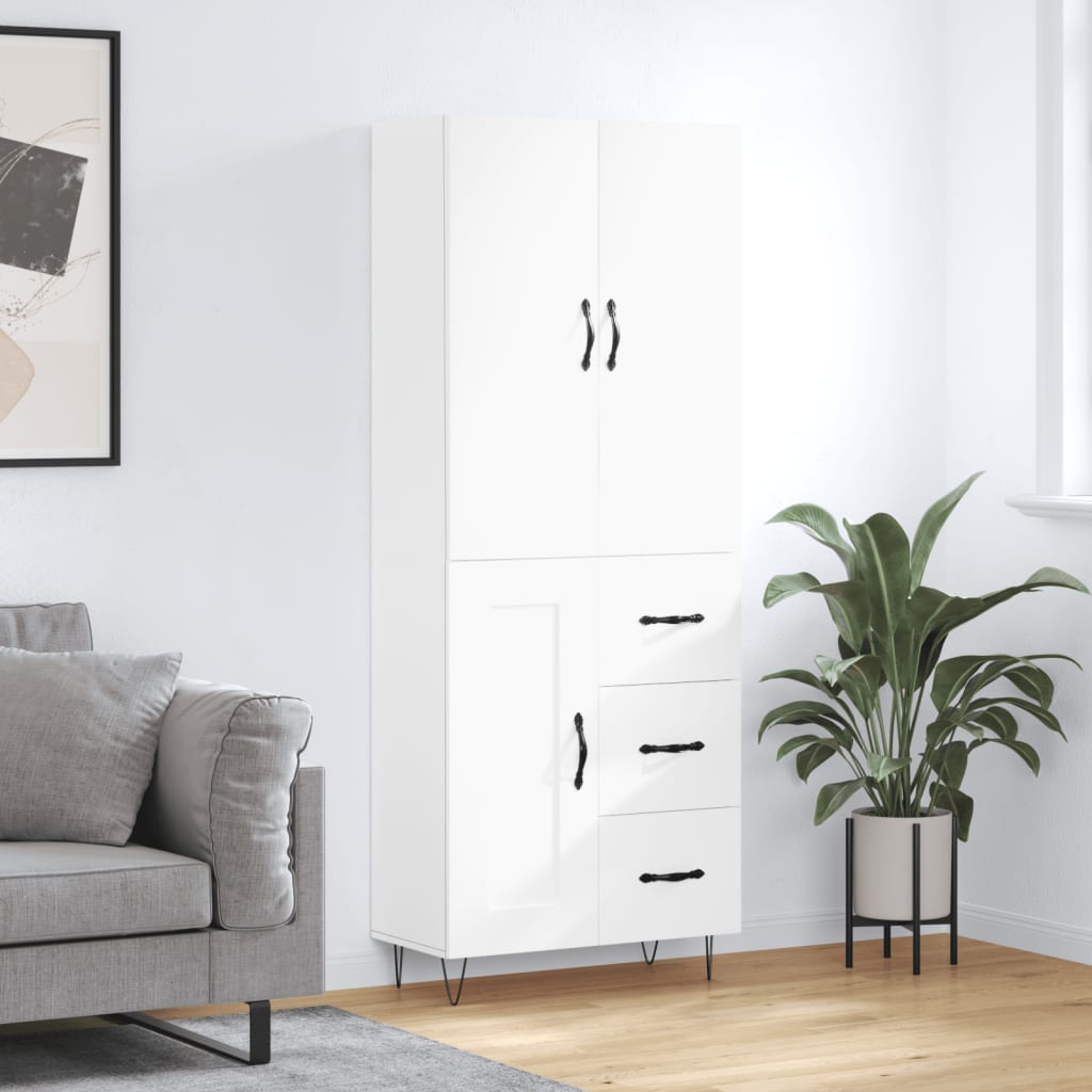 Highboard White 69.5x34x180 cm Engineered Wood - The Home Maker