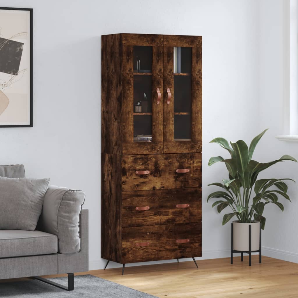 Highboard Smoked Oak 69.5x34x180 cm Engineered Wood - The Home Maker