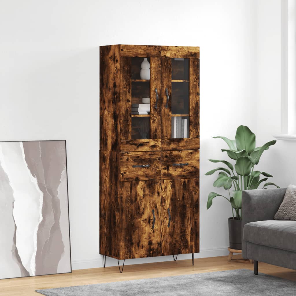 Highboard Smoked Oak 69.5x34x180 cm Engineered Wood - The Home Maker