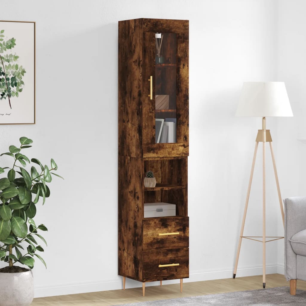 Highboard Smoked Oak 34.5x34x180 cm Engineered Wood - The Home Maker