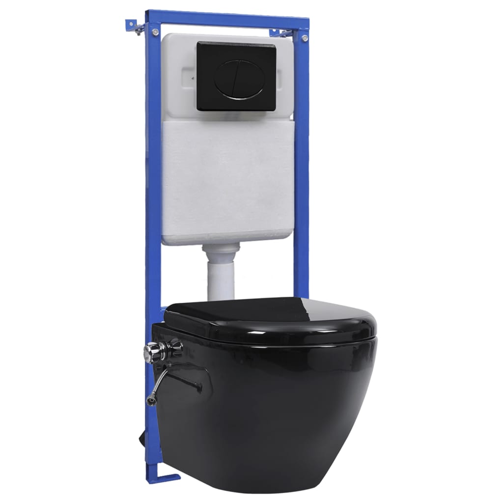 Wall Hung Rimless Toilet with Concealed Cistern Black Ceramic - R and M Furniture