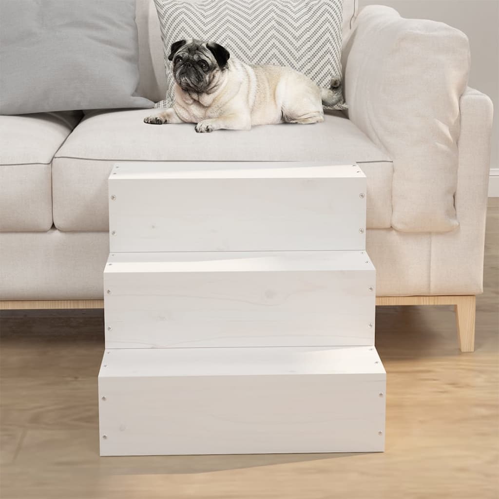 Pet Stair White 40x37.5x35cm Solid Wood Pine - Merlin Deals