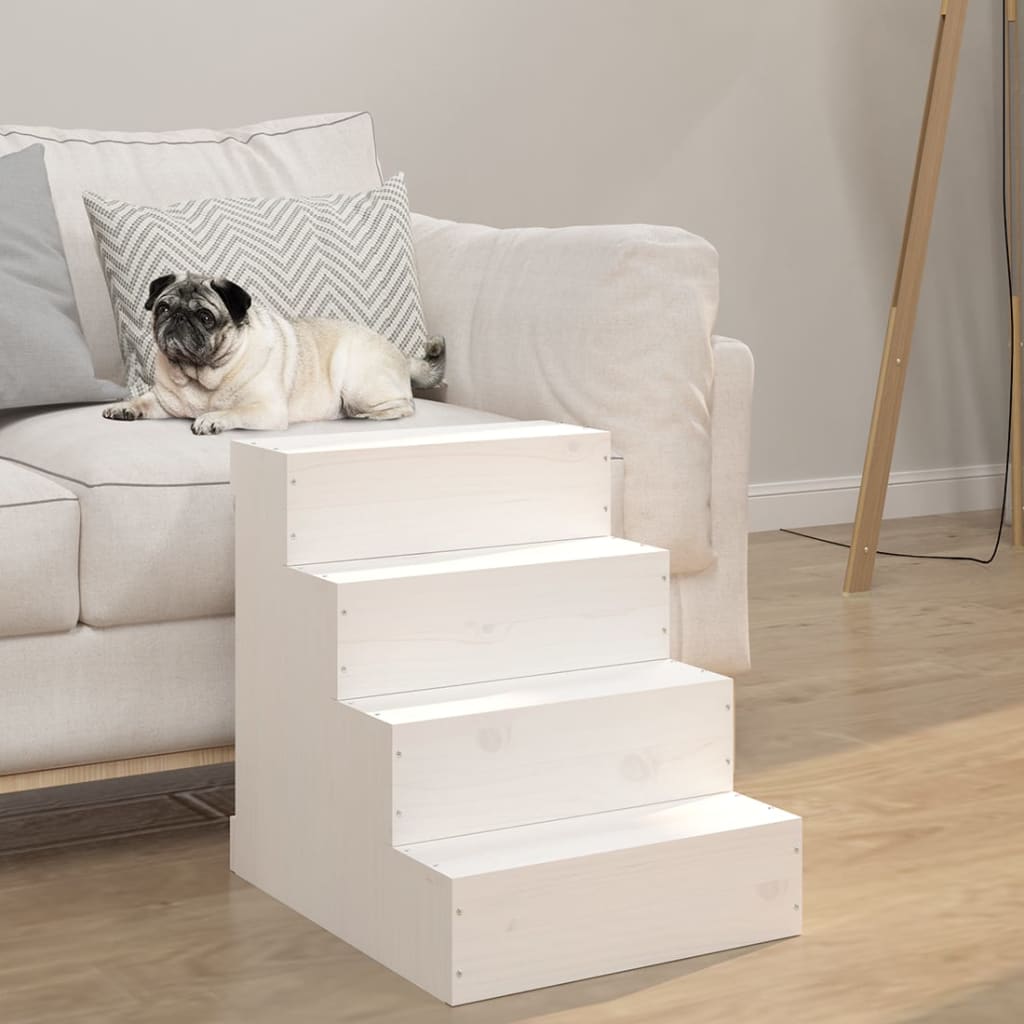Pet Stair White 40x49x47cm Solid Wood Pine - All Things Good