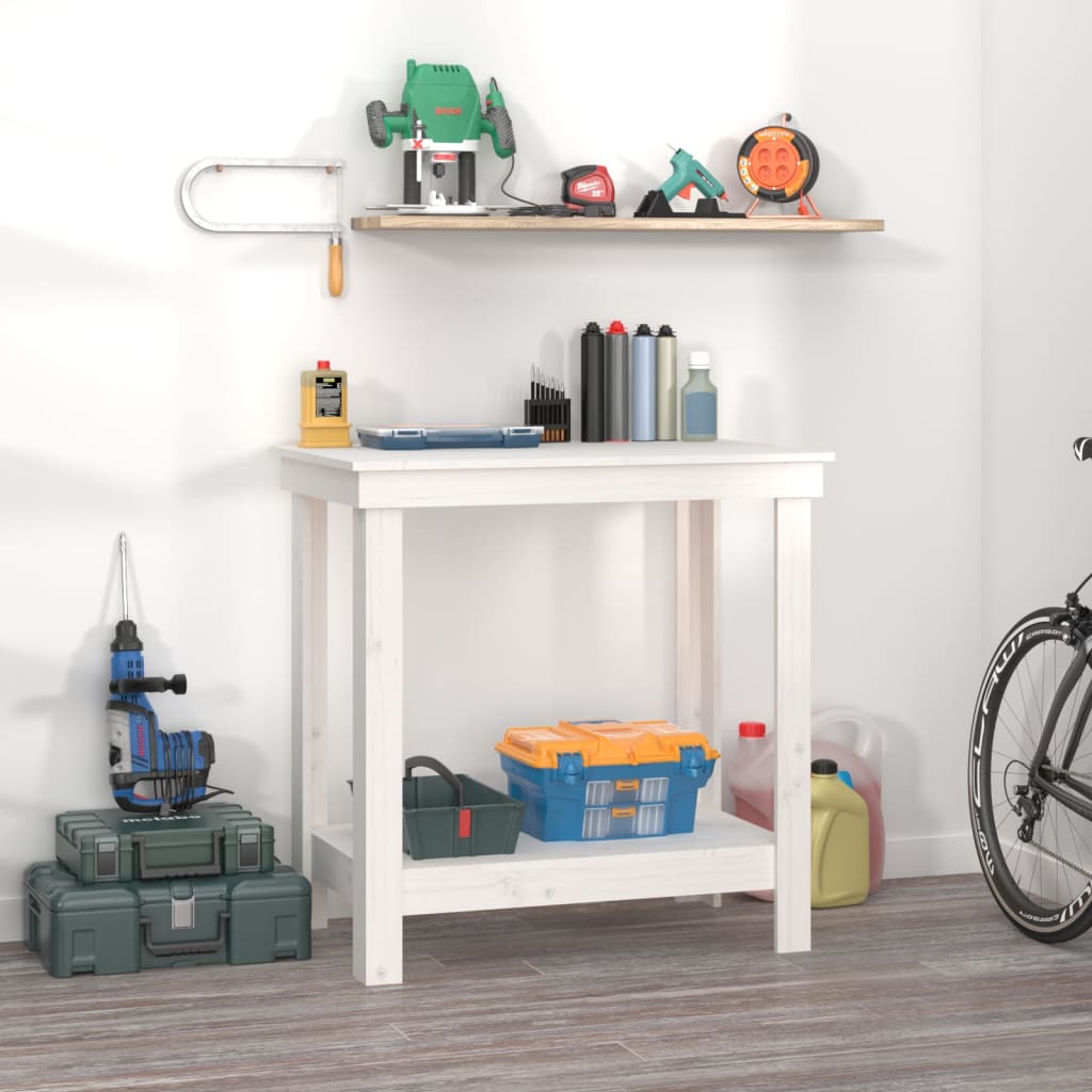 Work Bench White 80x50x80 cm Solid Wood Pine - Sid & Sam