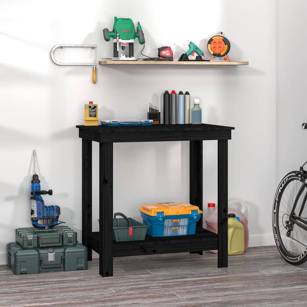 Work Bench Black 80x50x80 cm Solid Wood Pine - Style and Chic