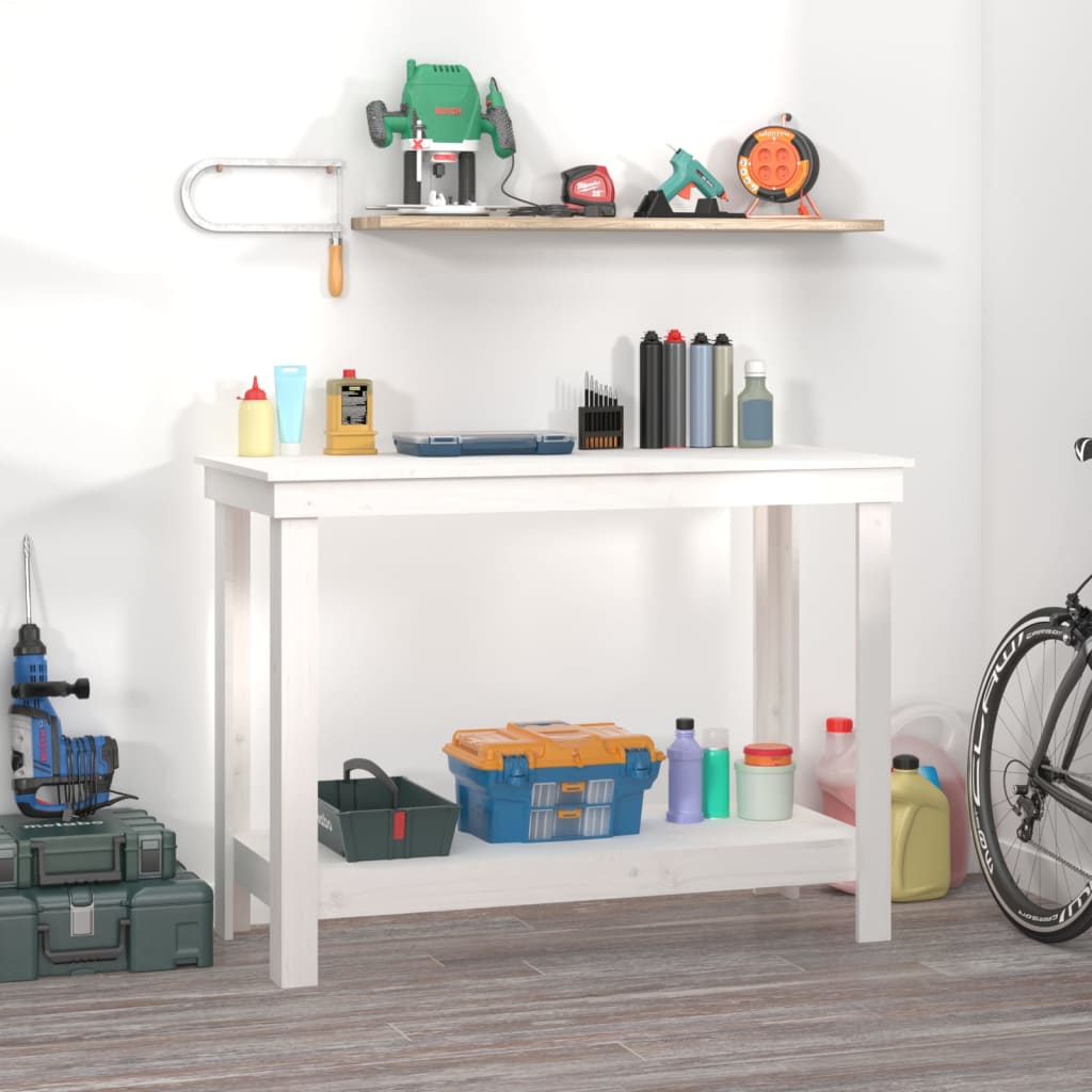 Work Bench White 110x50x80 cm Solid Wood Pine - Sid & Sam