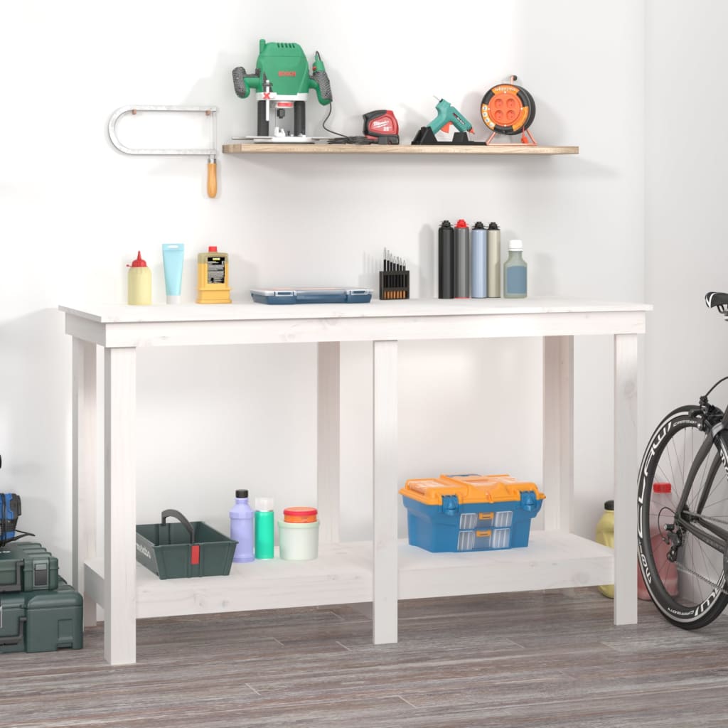 Work Bench White 140x50x80 cm Solid Wood Pine - Tyrell & Tyrell