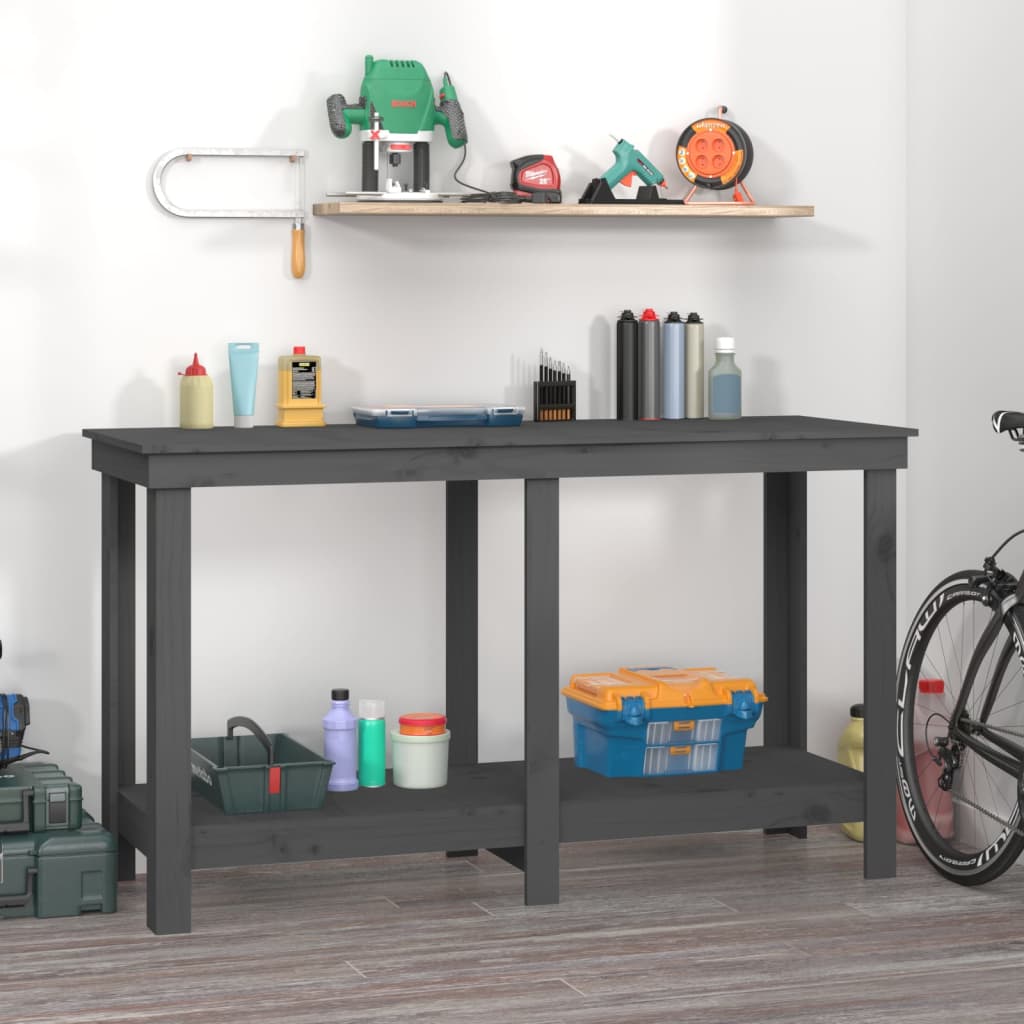 Work Bench Grey 140x50x80 cm Solid Wood Pine - Millennium Furniture