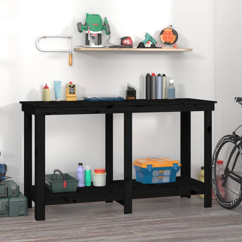 Work Bench Black 140x50x80 cm Solid Wood Pine - Merkel Designers