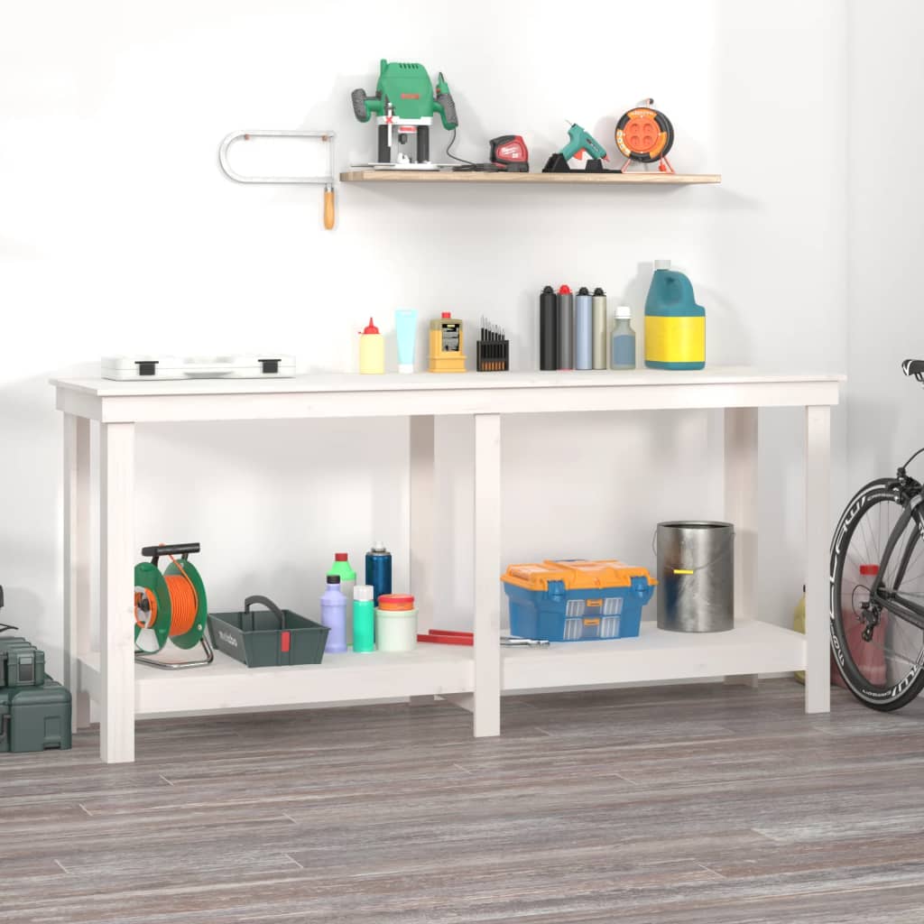 Work Bench White 180x50x80 cm Solid Wood Pine - Merkel Designers