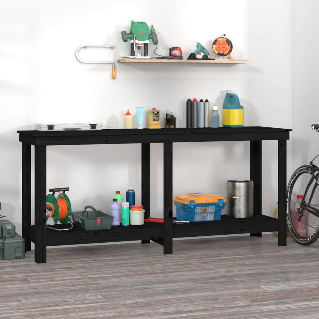 Work Bench Black 180x50x80 cm Solid Wood Pine - Millennium Furniture