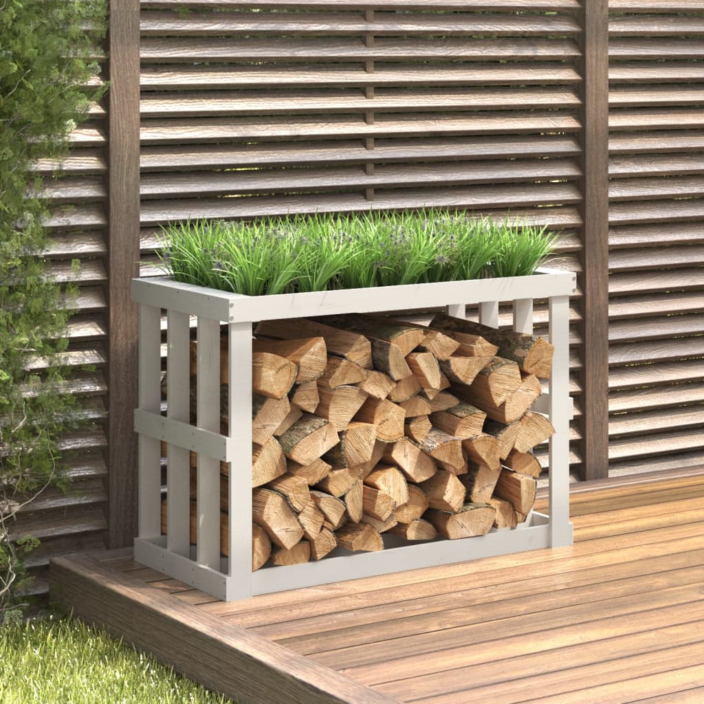 Outdoor Log Holder White 108x52x74 cm Solid Wood Pine - Millennium Furniture