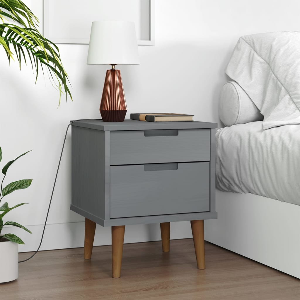 Bedside Table - RIVERS Nightstand Grey 40cm - Sid & Sam