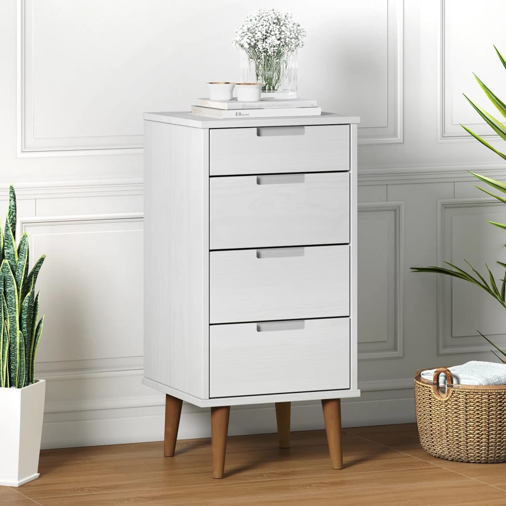 VISEU White Chest of Drawers - Tallboy, Small-sized, 4 Drawers - Casper Homes