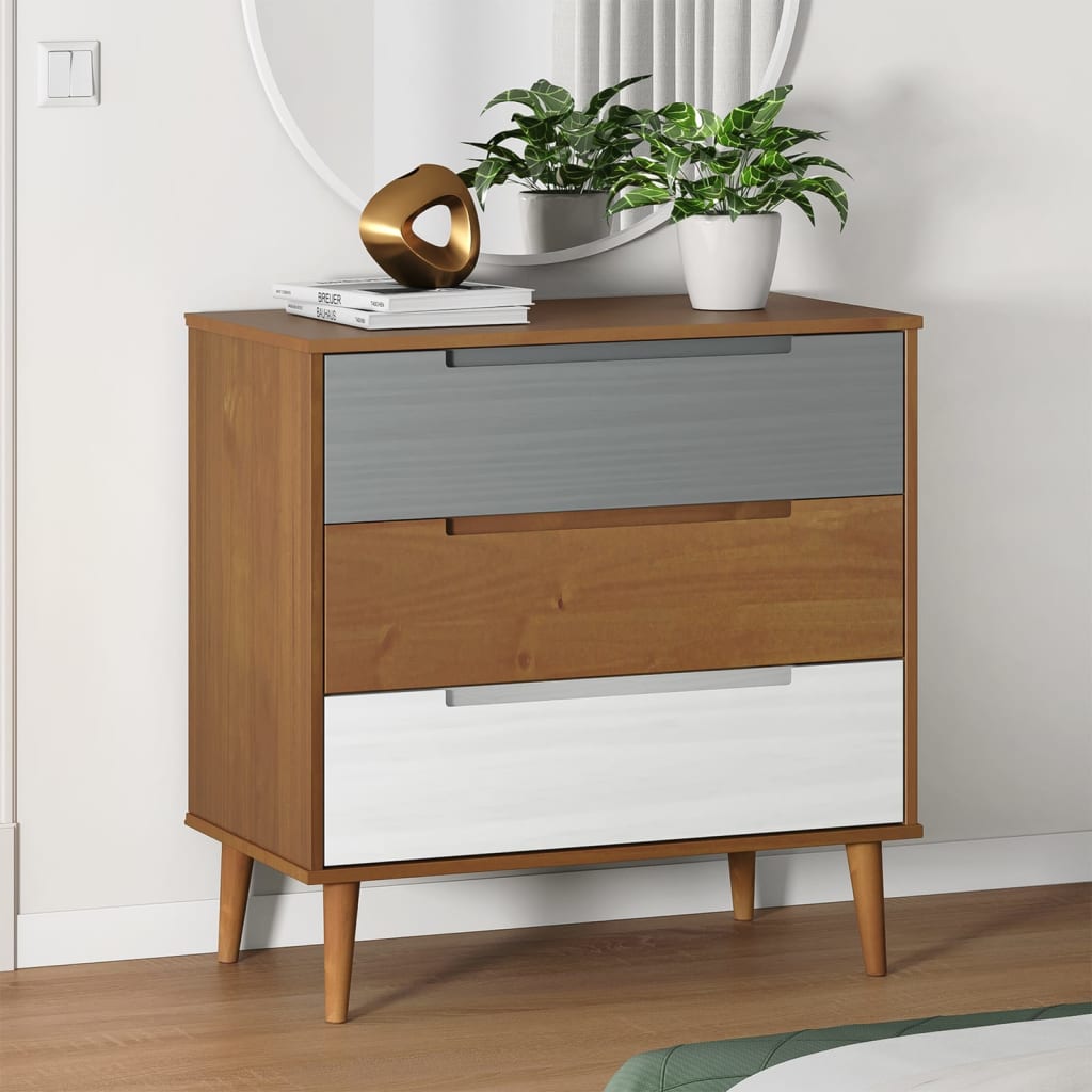 UTICA Oak Finish Chest of Drawers - Medium-sized, 3 Drawers - Unbeatable Bargains